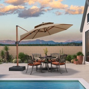 PURPLE LEAF Patio Large Cantilever Umbrella Outdoor Wood Grain Pattern Umbrella Pole Offset Umbrella Heavy Duty Sun Umbrellas for Garden Deck Pool - 1 of 4