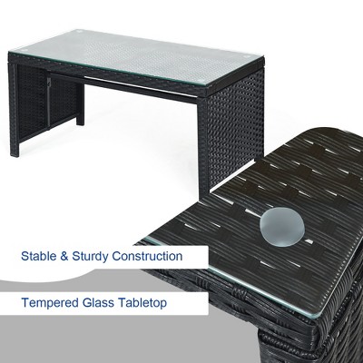 Navy Cushioned 4-Piece Black Rattan Patio Conversation Set