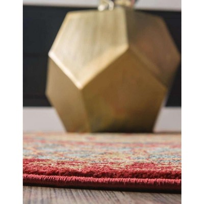Navy Blue and Rust Red Round Synthetic Area Rug