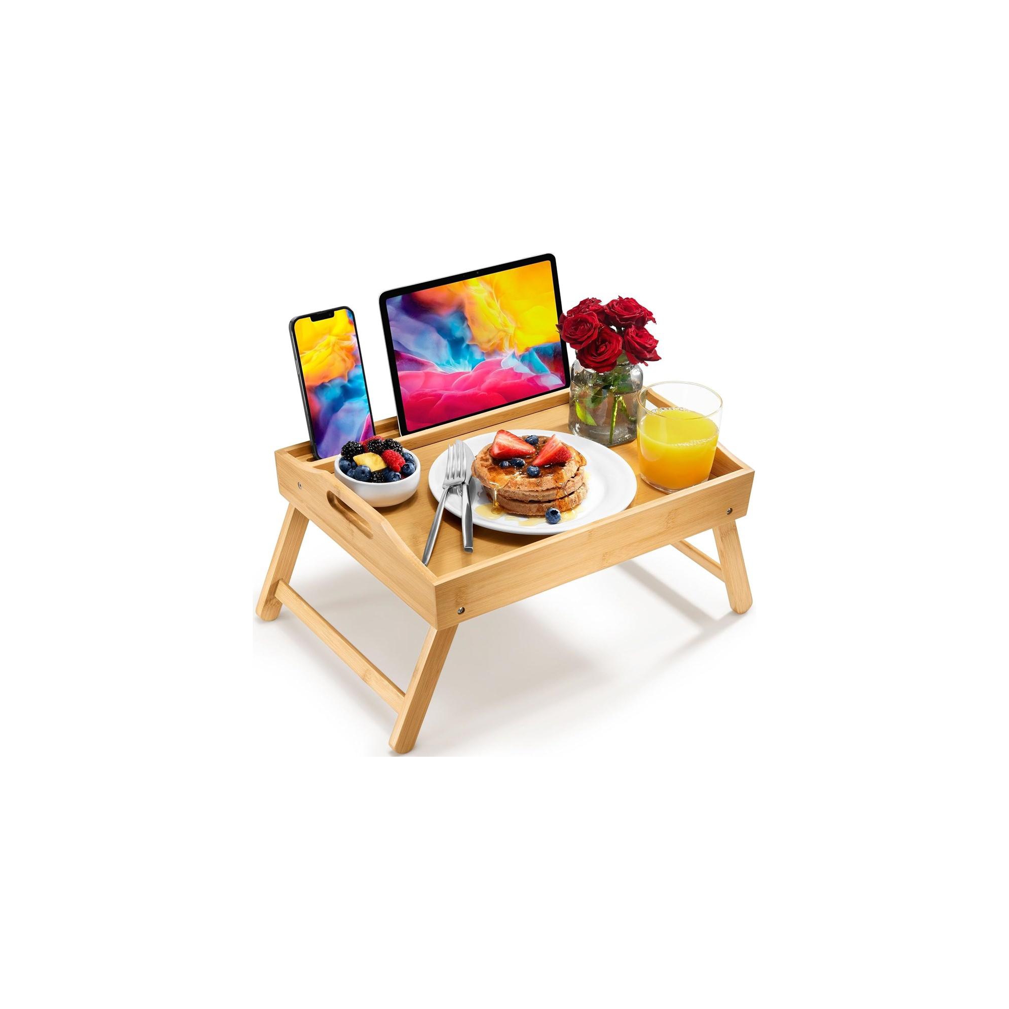 Large Bed Table Tray with Folding Legs, Laptop Holder and Handles - Breakfast Tray Bamboo Bed Tray for Eating Food Trays - Homeitusa