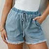 Women's Denim Frayed Drawstring Shorts - Cupshe - image 4 of 4