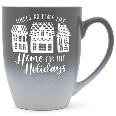 Elanze Designs There's No Place Like Home For the Holidays Two Toned Ombre Matte Gray and White 12 ounce Ceramic Stoneware Coffee Cup Mug