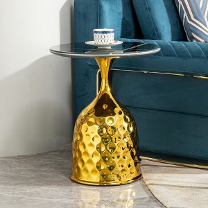 Okak Round Side Table with Iron Round Tray, End Table with Gold Metal Hammer Pattern Pedestal, Small Table for Sofa Side, Table Side, Bed Side, Gold - 1 of 4