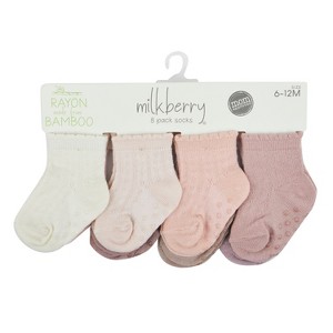 Milkberry Rayon of Bamboo Baby Socks Non-Slip Gripper Newborn to Toddler Currated Gift Packs of 8 pairs - 1 of 2