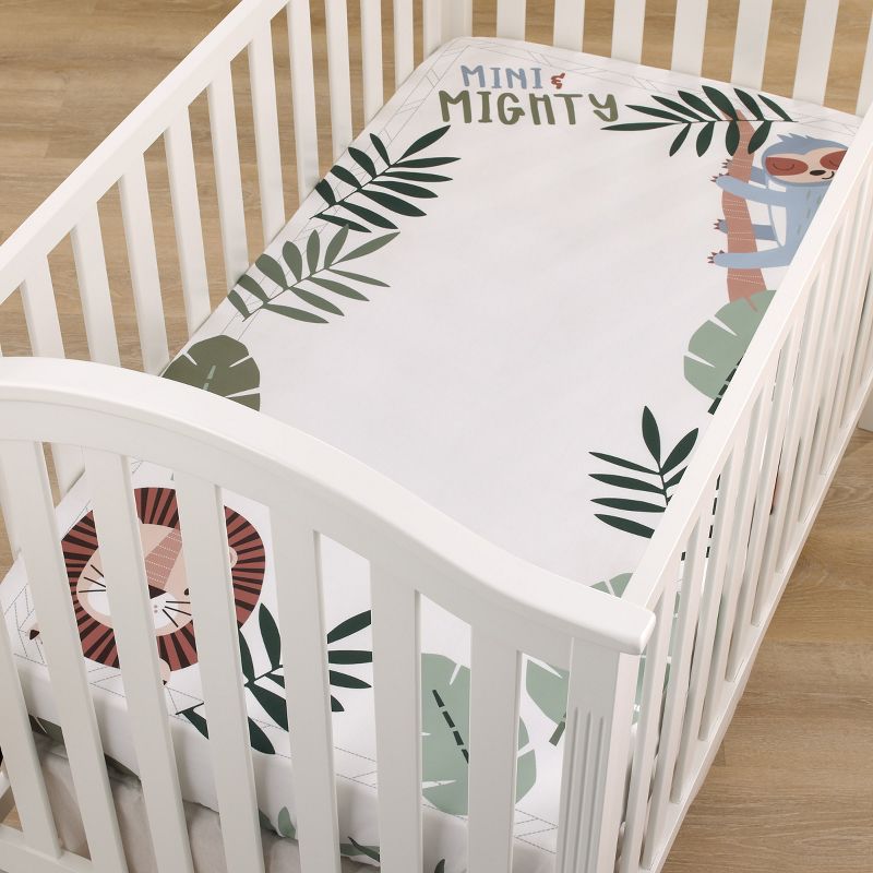 NoJo Jungle Paradise Mini & Mighty Green, Gray and White Lion, Sloth, and Leopard 100% Cotton Photo Op Fitted Crib Sheet, 3 of 6