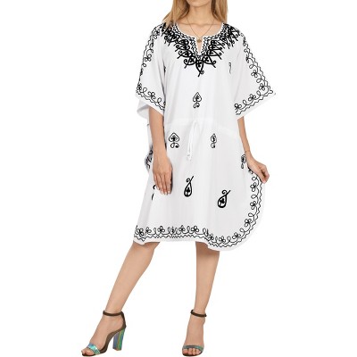 LA LEELA Women's Short Caftan Mini Boho Dress 2X-3X Ivory AC795