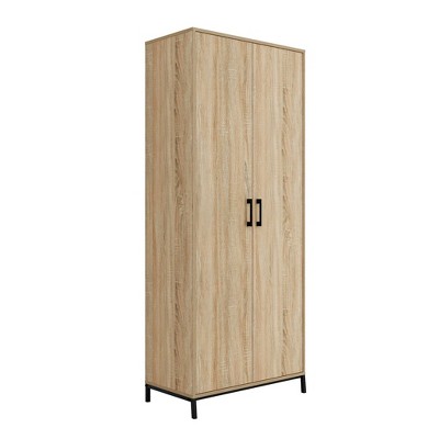 2 Door North Avenue Storage Cabinet Charter Oak - Sauder: Modern Laminated Tall Cabinet with Adjustable Shelves