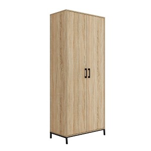 2 Door North Avenue Storage Cabinet Charter Oak - Sauder: Modern Laminated Tall Cabinet with Adjustable Shelves - 1 of 4