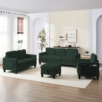 Mjkone 76" Comfort L-Shaped Sectional Sofa Set,Corduroy 3-Seater with Moveable Storage Ottoman/Loveseat/Single Sofa Couch