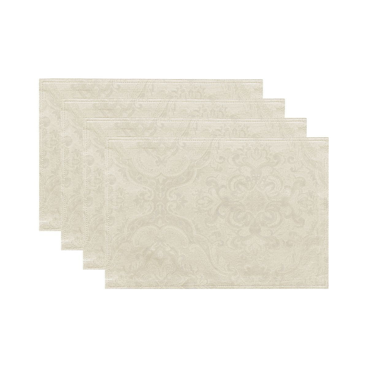 Caiden Elegance Damask Placemat, Set of 4 - 13" x 19" - Ivory - Elrene Home Fashions