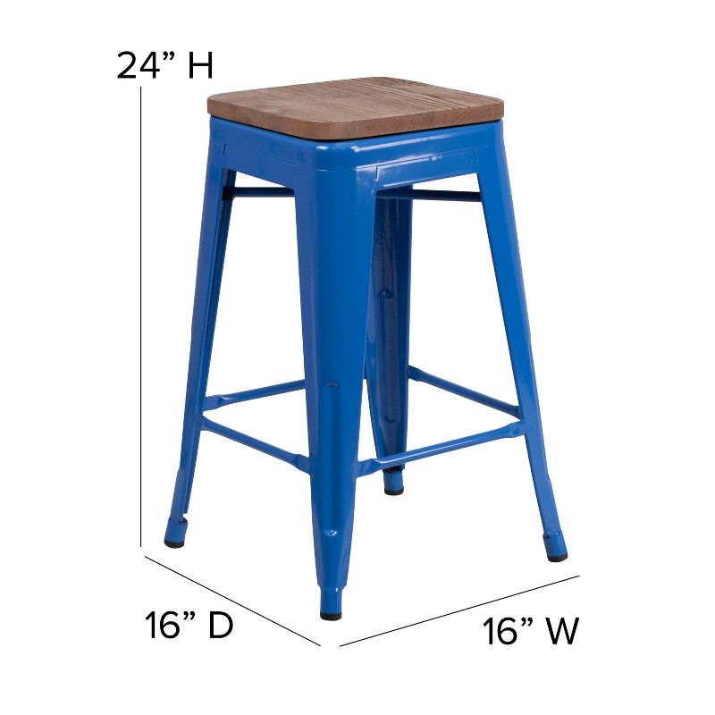 Flash Furniture 24" High Backless Metal Counter Height Stool with Square Wood Seat, 6 of 13