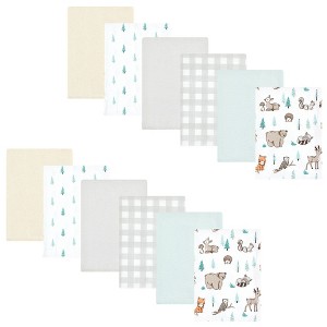 Hudson Baby Cotton Flannel Burp Cloths Bundle, Neutral Woodland Pals, One Size - 1 of 4