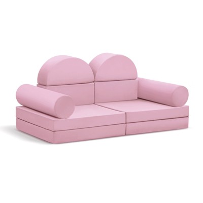 TopComfy Sectional Sofas 10-Piece Convertible Kids Play Sofa Multi-Purpose Couch for Playroom and Bedroom, Pink, 56"*28"*26"