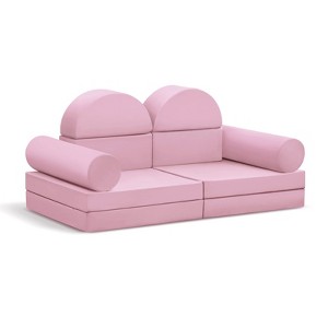 TopComfy Sectional Sofas 10-Piece Convertible Kids Play Sofa Multi-Purpose Couch for Playroom and Bedroom, Pink, 56"*28"*26" - 1 of 4