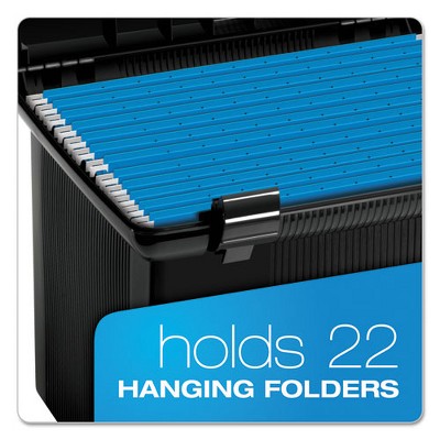 Black High Impact Plastic Portable Hanging File Box with Hinged Lid