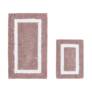 Hotel Bath Rug 100% Premium Cotton Tufted Weave Two Tone Reversible 2 Piece Bathroom Rug Set, Super Soft & Water Absorbent, Machine Washable Bathmat - 1 of 4