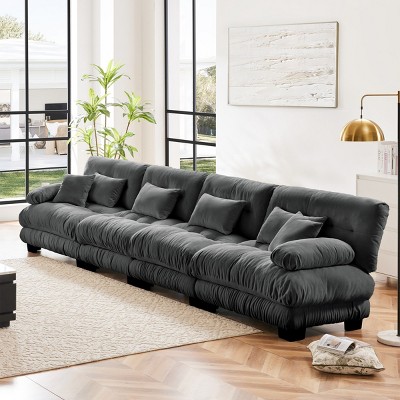 4-Seater Chenille Cloud Sectional Sofa,Modular Deep Seat Couch, Comfy Upholstered Sofa with Bolster Arms for Living Room, Apartment-Tanpinhause