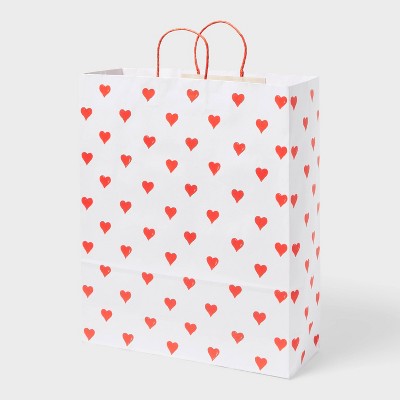 23"x12"x0.2" Valentine's Day Red heart on White Gusset 6" XL Gift Bag - Spritz™