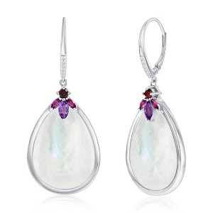 Simona Sterling Silver, Pear-Shaped MOP White Topaz Earrings - Garnet & Rhodolite - White - 1 of 2