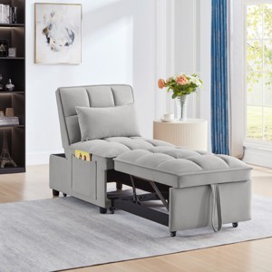 Single Pull Out Velvet Sofa Bed, Convertible Sleeper Chair with Storage Pocket & Adjustable Backrest for Apartment or Dorm-3irtyhousy - 1 of 4