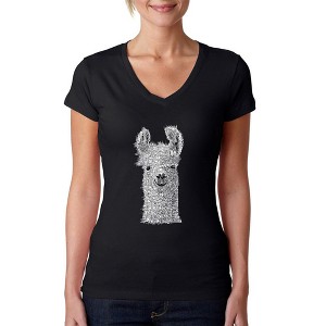 LA Pop Art Women's Word Art V-Neck T-Shirt - Llama - 1 of 4