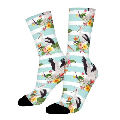 Pelicans Stripes Women Printed Crew Socks Funny Funky Socks Soft Polyester Novelty Gifts for Artists Men