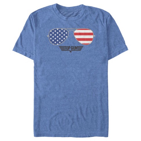 Men's Top Gun American Flag Aviator Sunglasses Logo T-Shirt - Royal Blue  Heather - 2X Large