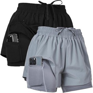 Ultra Performance Gym Shorts Women Pack of 2, Nylon Compression Workout Shorts Women with Liner - 1 of 4