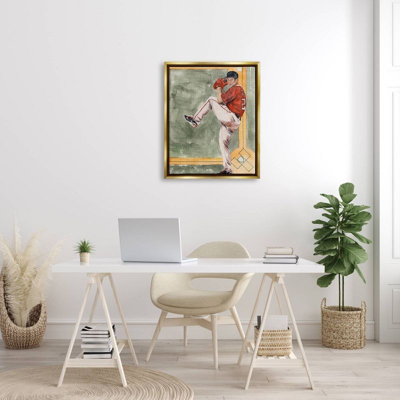 Kids&#39; Wall Art by Melissa Wang Baseball Pitcher Sports Painting Gold Framed Kids&#39; Floater Canvas - Stupell Industries, 4 of 8