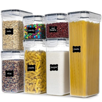 LunaLulinlk Airtight Food Storage Container Set, BPA Free 7-Piece Plastic Kitchen and Pantry Organizer Jars, Black