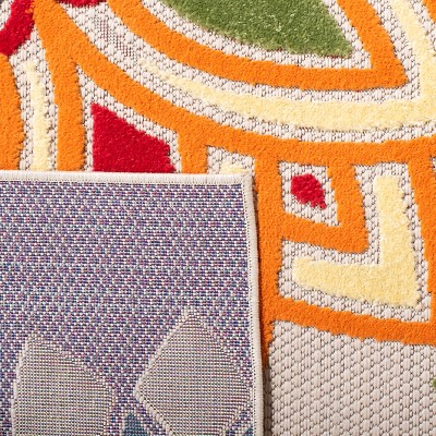 Ivory and Orange Floral Synthetic Runner Rug, 2'2" x 7'