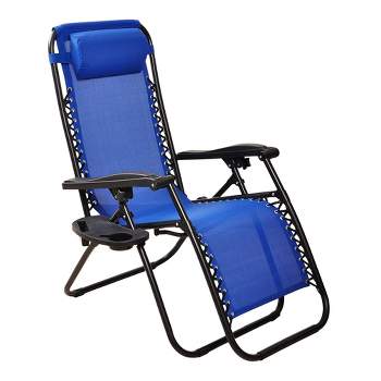 Elevon Adjustable Zero Gravity Recliner Lounge Chair w/ Detachable Cup Holder for Outdoor Deck, Patio, Beach or Bonfire, Weight Capacity 300Lbs, Blue
