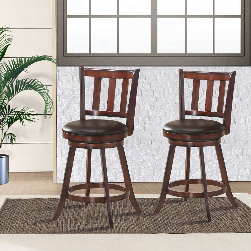 Costway Set of 2 25'' Swivel Bar stool Leather Padded Dining Kitchen Pub Bistro Chair High Back, 4 of 11
