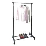 J&V TEXTILES Double Rod Clothing Garment Rack, Rolling Clothes Organizer on Wheels for Hanging Clothes