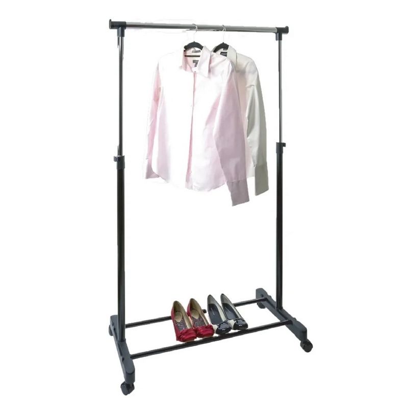 J&V TEXTILES Double Rod Clothing Garment Rack, Rolling Clothes Organizer on Wheels for Hanging Clothes, 1 of 4