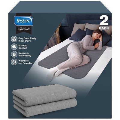 Inspire Underpads | Stain Hiding Gray - Reusable Incontinence Bed Pads Waterproof Mattress Pad  (34 X 36 - 2 Pack)