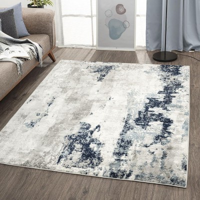 Ivory and Gray Abstract Rectangular Area Rug