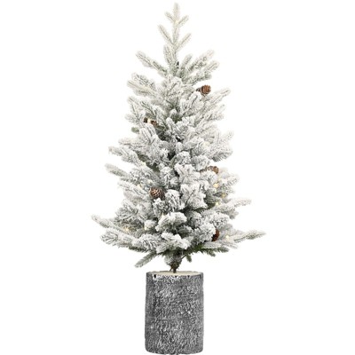 NAYSAYE Christmas Tree Stand 3FT Flocked Tree 365 Tips with Pot Base and Pine Cones for Christmas Decorations, White and Green, 18"*36"*7.04"