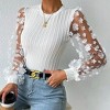 Coolmee Women's Tops Floral Print Balloon Long Sleeve Top Shirts Slim Knit Ribbed Tops Blouses - 4 of 4