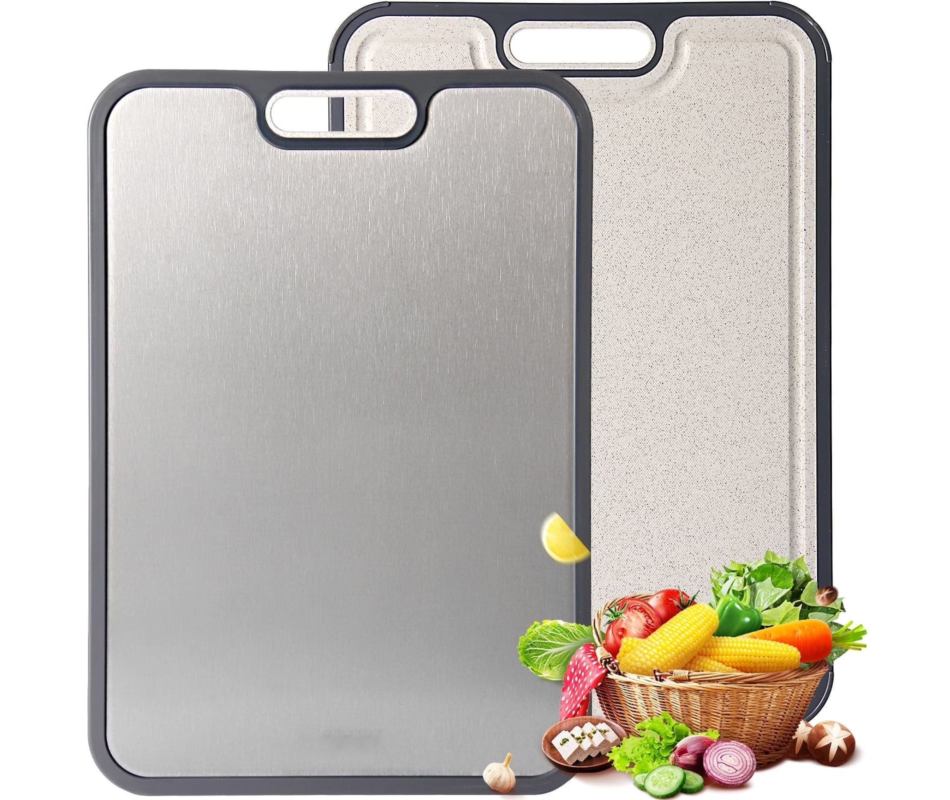Titanium Cutting Board for Kitchen, Cutting Board Double Sided Food Grade, Pure Titanium and Wheat Straw PP, Dishwasher Safe Easy to Clean Large Size