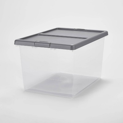 Hefty 32qt Slim Clear Plastic Storage Bin With Gray Hi-rise Stackable Lid :  Target