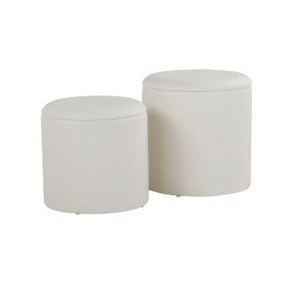 NicBex Nesting Ottomans  Set of 2 with Tray Top Faux Leather & Natural Wood, Cream