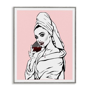Stupell Industries Pink Vampire Fashionista Drinking Wine Black Framed Giclee Art - 1 of 4