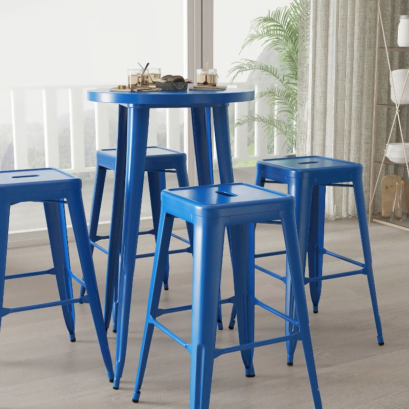 Merrick Lane Patio Set with Table and Backless Stools - Powder Coated Metal Frames for Indoor and Outdoor Use, 4 of 7