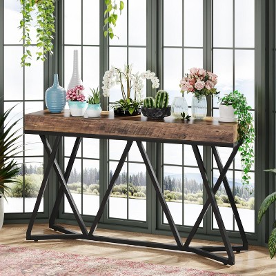Rustic Brown 55" Wood and Metal Console Table with Storage