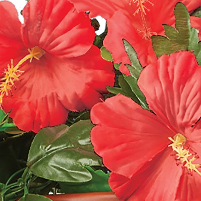 Red Artificial Hibiscus Hanging Bush Set for Outdoor Summer Decor