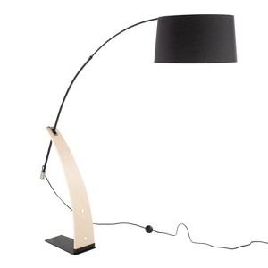 Robyn Mid-Century Modern Floor Lamp in Natural Wood and Black Metal with Black Linen Shade by LumiSource - 1 of 4