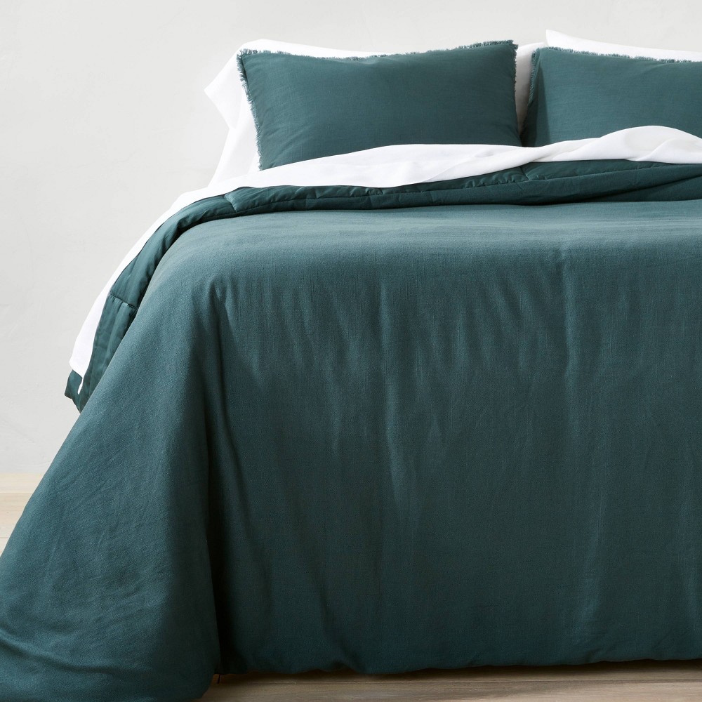 Full/Queen Heavyweight Linen Blend Comforter & Sham Set Dark Teal Blue - Casaluna™