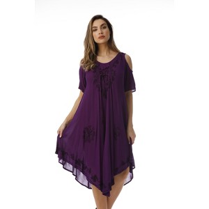 Riviera Sun Lace-Up Cold Shoulder Casual Dress with Tonal Embroidery - 1 of 3