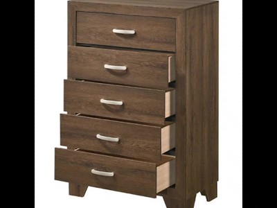 32" Brown Oak 5-Drawer Chest with Metal Handles